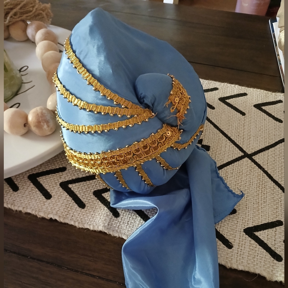 Elegant Blue and Gold Women's Hat/turban